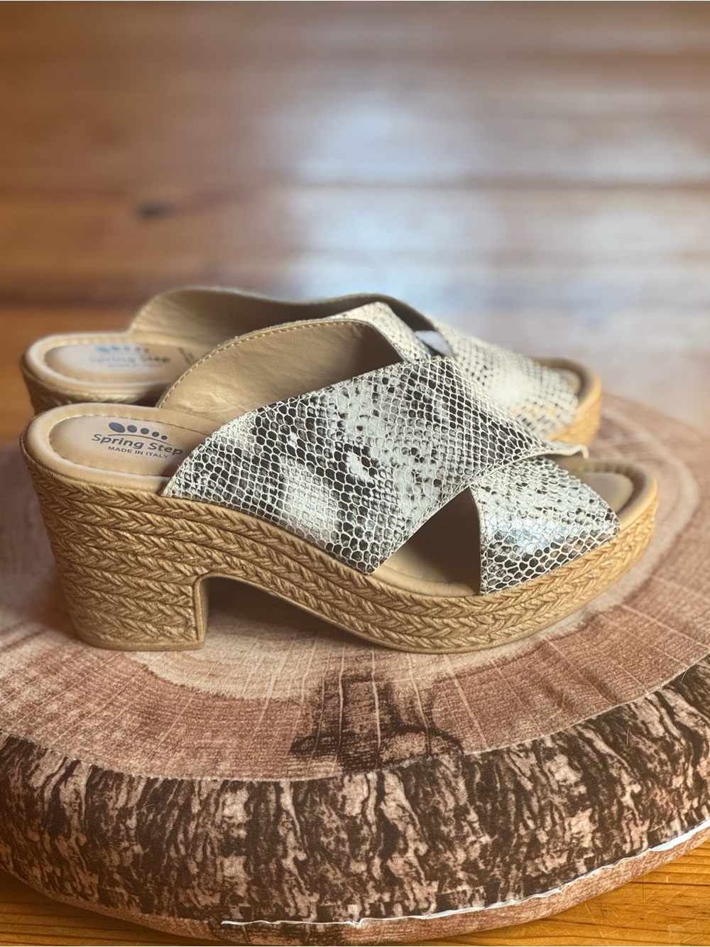 Spring Step Snake-Print Espadrille Wedge Sandals